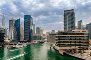 Fototapeta premium Dubai Marina at night, sunset in Dubai Marina