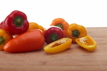 A Variety color of chili pepper at chopping board