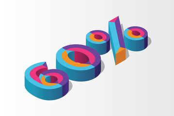 Isometric 60% percent off, 3D sale background, colorfull polygonal triangle object. Eps10 Vector.