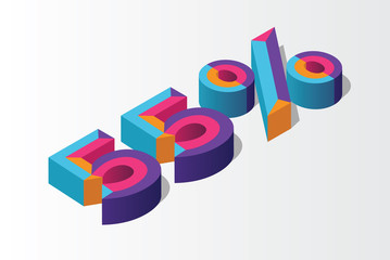 Isometric 55% percent off, 3D sale background, colorfull polygonal triangle object. Eps10 Vector.