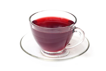 Hibiscus flower tea in glass tea cup    