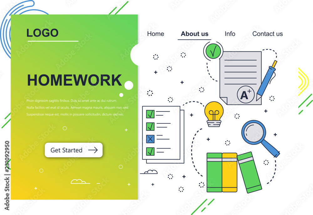 Aufkleber vector web site linear art design template. school test and homework. landing page concepts for webs