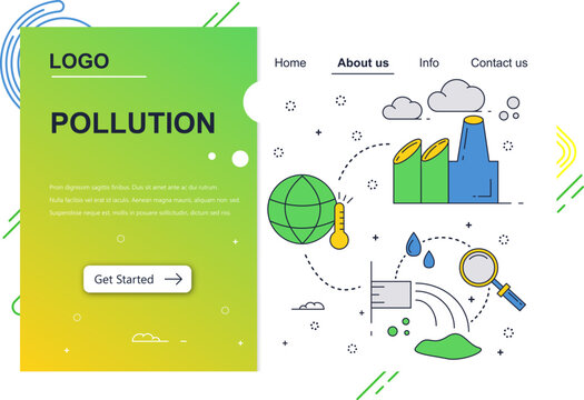 Vector web site linear art design template. Air and water pollution. Ecology environment problems. Landing page concepts for website and mobile development. Modern flat illustration.