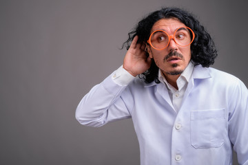 Scientist man doctor with mustache wearing big eyeglasses