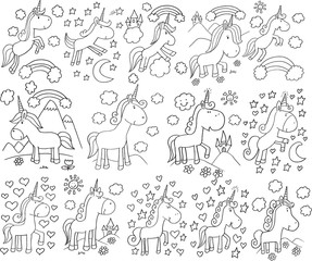 Cute Unicorn Doodle Vector Set