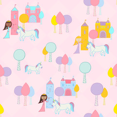 Vector Princess and Her Unicorn Outside the Castle