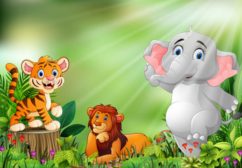 Obraz na płótnie Canvas Cartoon of the nature scene with different animals