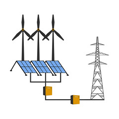 Windmills and solar panels. Vector illustration design