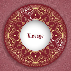 Vintage ornamental round frame for greeting card, invitation or packaging design