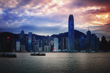 Hong Kong Victoria Harbour view with sunset