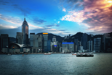 Hong Kong Victoria Harbour view with sunset