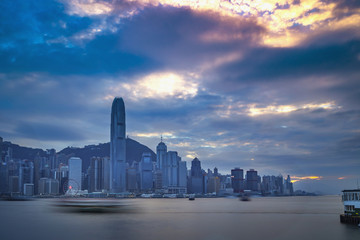 Hong Kong Victoria Harbour view with sunset