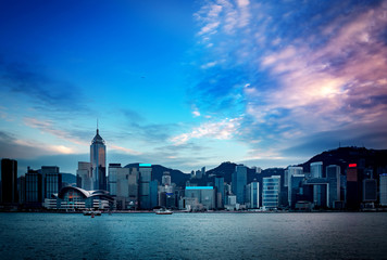 Hong Kong Victoria Harbour view with sunset