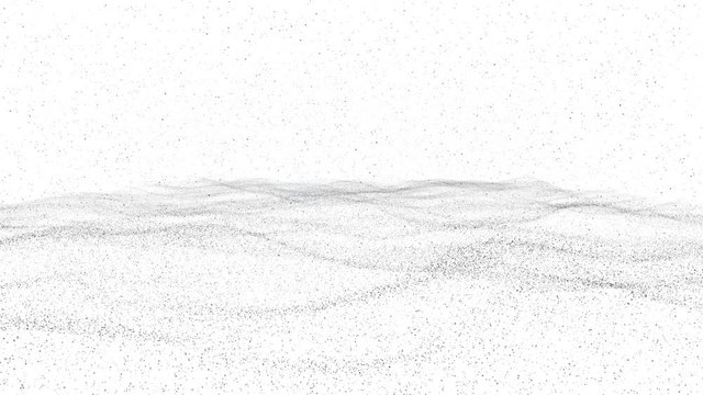 Small tiny particles of dust spinning and moving shaping waves on the white backgroung texture.