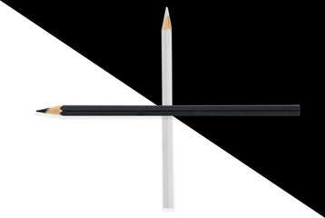 Flat lay black and white pencils on same colors background. idea minimal concept