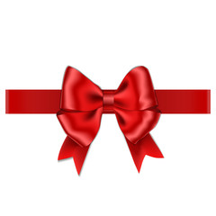 Red bow with ribbon isolated on white background. Vector rose bow for gift box decor. Top view of Ch