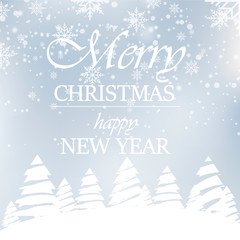 Happy New Year or Christmas greeting card with snow in forest. 2019 Vector