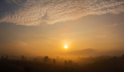 The landscape photo, beautiful sea fog in morning time at Khao Kho, Phetchabun in Thailand