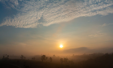 The landscape photo, beautiful sea fog in morning time at Khao Kho, Phetchabun in Thailand