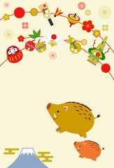 亥年　猪親子　年賀状テンプレート