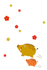 亥年　猪親子　年賀状テンプレート