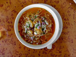 Soup sea food or shrimp served in a bowlv