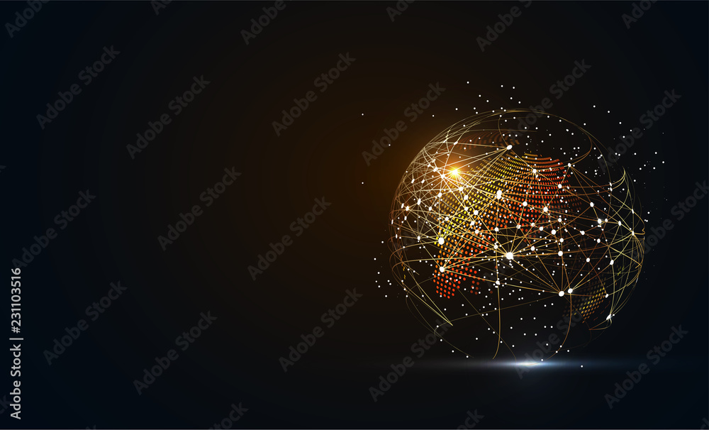 Wall mural global network connection. world map point and line composition concept of global business. vector i