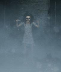 ghost woman in creepy mask as she have to hiding her face,3d illustration