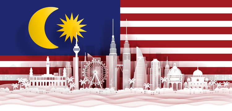 1. malay flagFlag of Malaysia with famous landmarks in paper cut style vector illustration