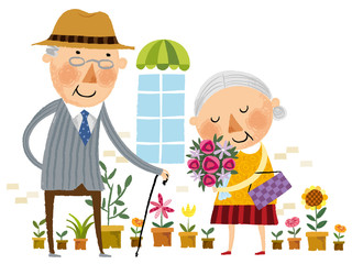 Elderly man showing love for elderly wife