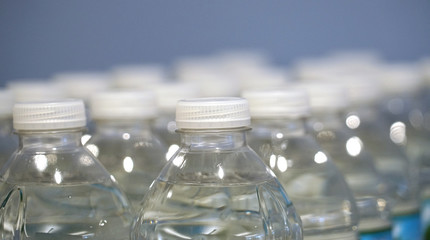 close up on transparent plastic bottle water 