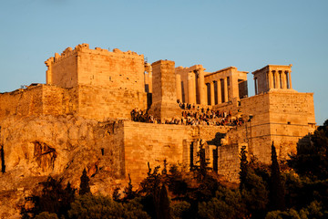 Western end of the Acropolis with entrance steps in evening sun