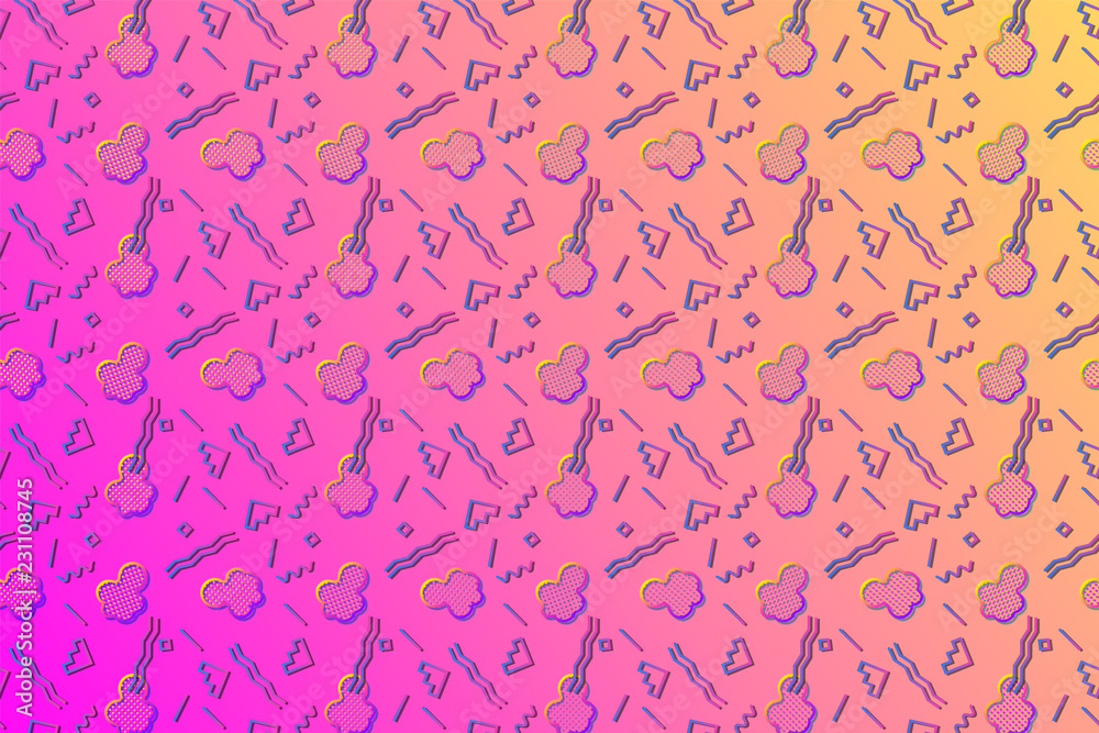 Poster Abstract background with 80s memphis geometics style pattern and vibrant psychedelic colors