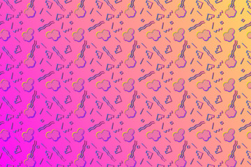 Abstract background with 80s memphis geometics style pattern and vibrant psychedelic colors
