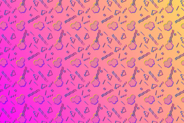Abstract background with 80s memphis geometics style pattern and vibrant psychedelic colors
