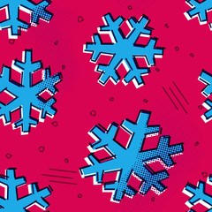 Obraz premium Christmas seamless snowflakes pattern with memphis styled snow stars for holiday ornaments, corporate greeting prints and xmas greeting cards