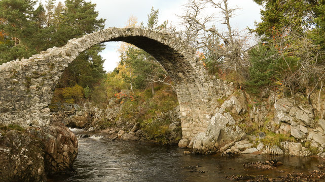 The fabulous old packhorse bridge in Carrbridge in the Cairngorms National Park is the oldest stone bridge in the Highlands of Scotland.
