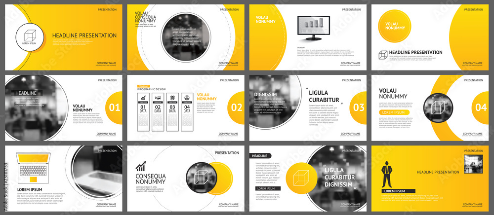 Wall mural presentation and slide layout background. design yellow and orange gradient circle template. use for