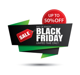 Black friday sale green and red banner template isolated on white background. Use for poster, shopping, promotion, advertising.
