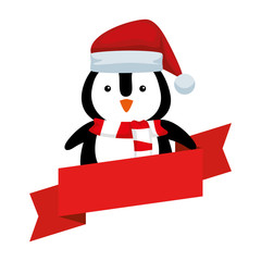 cute penguin with santa claus hat