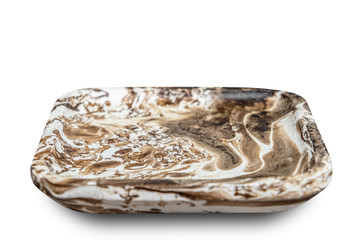 White and brown plate isolated on white background.