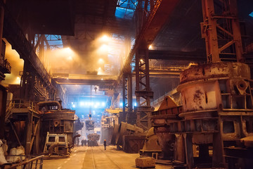 Melting of metal in a steel plant. Metallurgical industry.