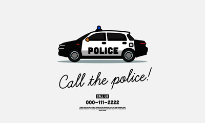 Obraz premium Call The Police Sedan Cop Car Vector Illustration
