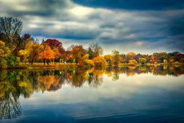 autumn landscape with lake and trees