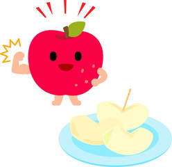 ガッツポーズをとるリンゴのキャラクター