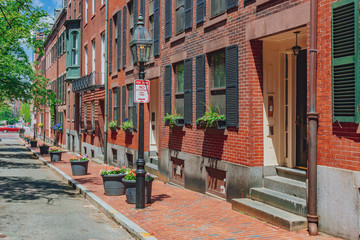 Streets and Houses in Beacon Hill, Boston, USA