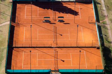Empty tennis courts aerial view