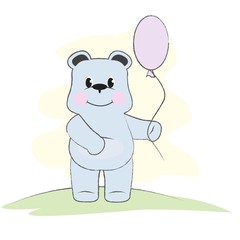 cute blue bear with pink ball
