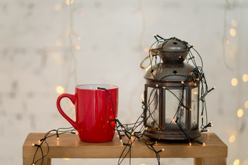 Lantern and light bulb gurland closeup
