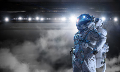 Naklejka premium Spaceman and his mission. Mixed media